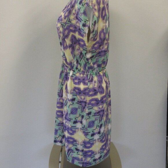 KENSIE Purple Green Geometric Print Lined Mini Dress Womens Size M Elastic Waist - Picture 4 of 12